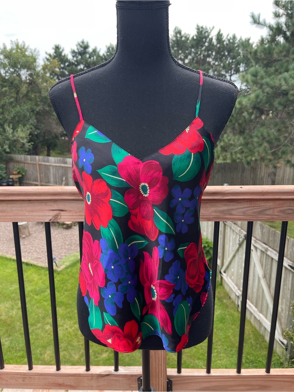 Vtg Satin Silky Camisole Womens Sz Small Floral Pajamas Tank Top